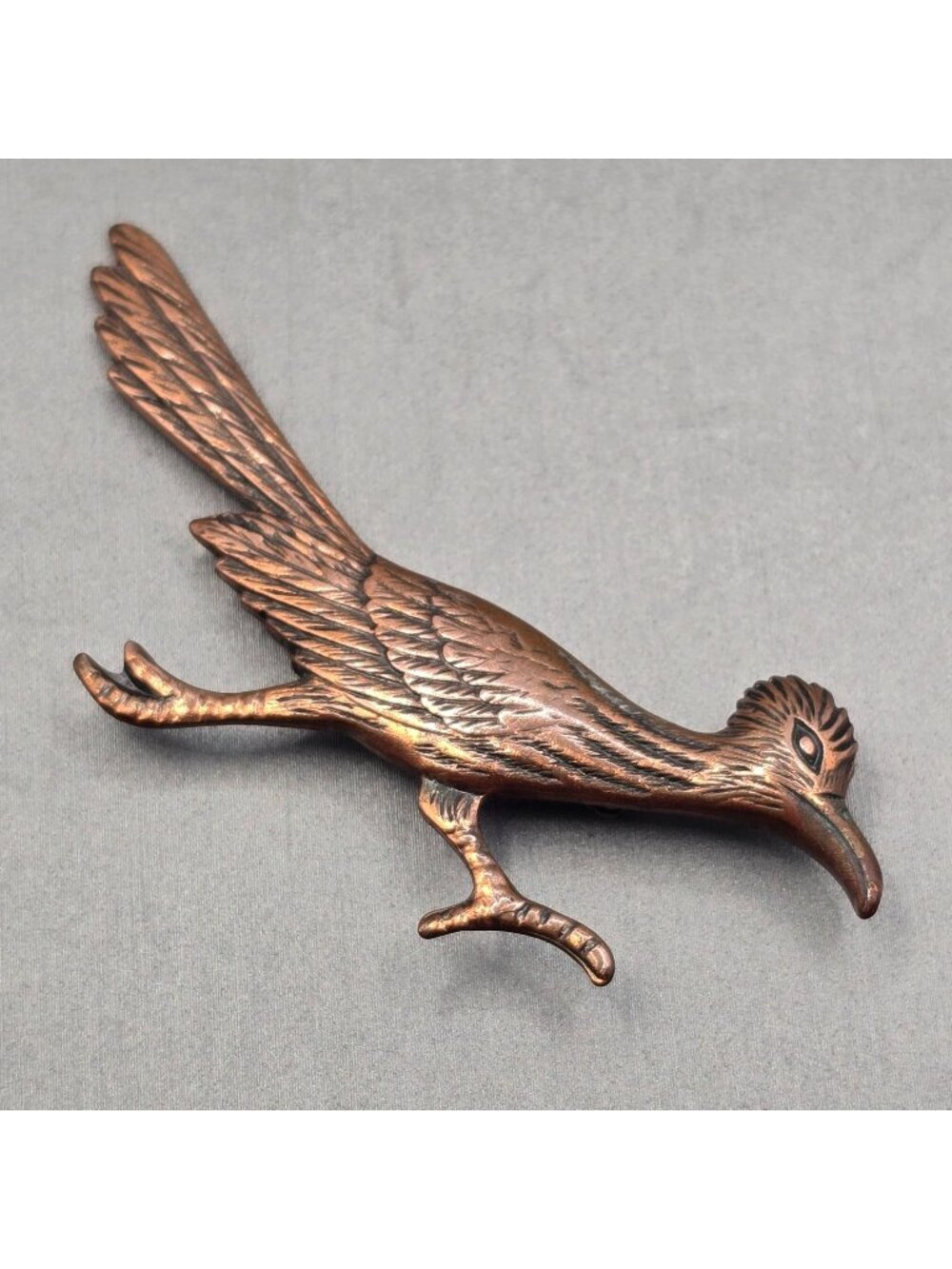 Vintage Copper Roadrunner Brooch 2.5" Southwestern Mid Century Bird Pin